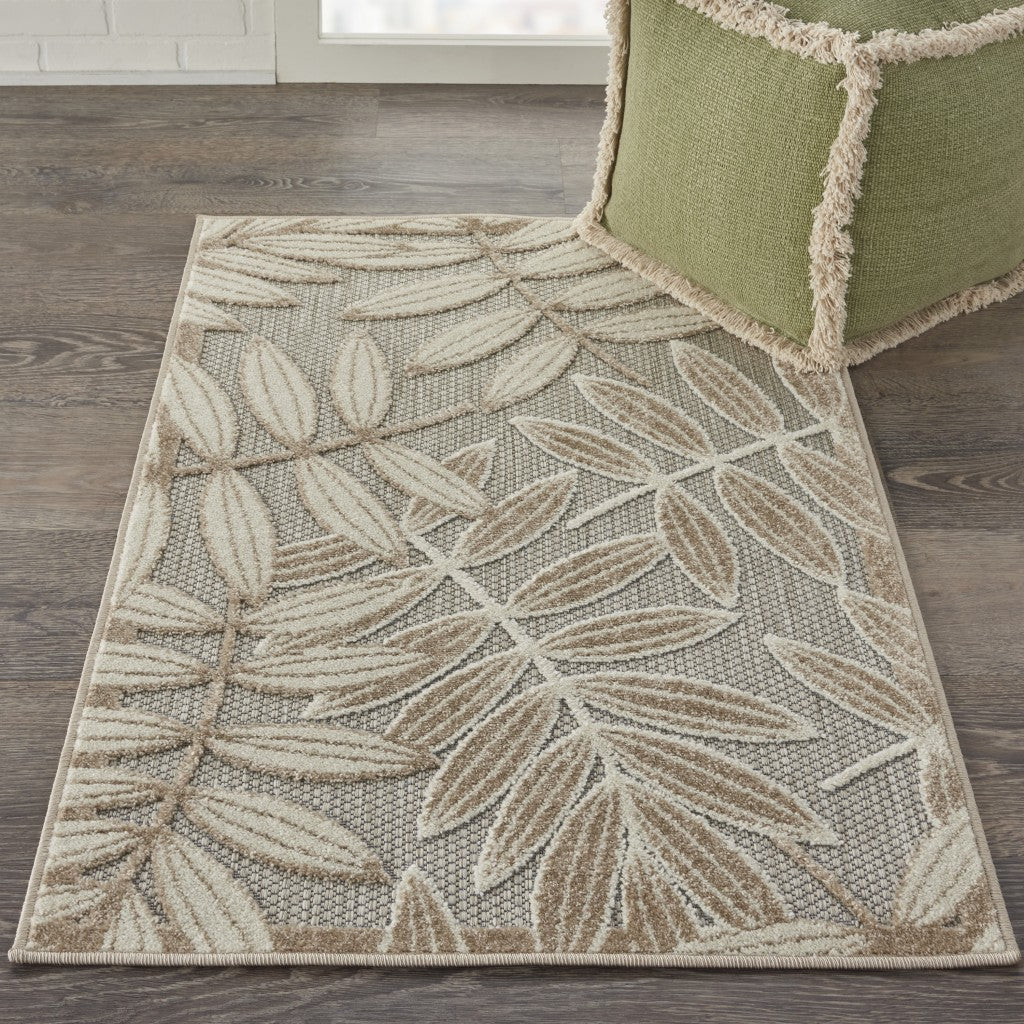 3' X 4' Gray And Ivory Floral Indoor Outdoor Area Rug