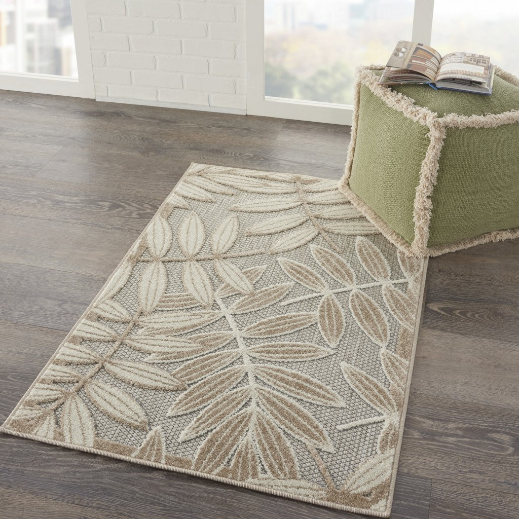 3' X 4' Gray And Ivory Floral Indoor Outdoor Area Rug