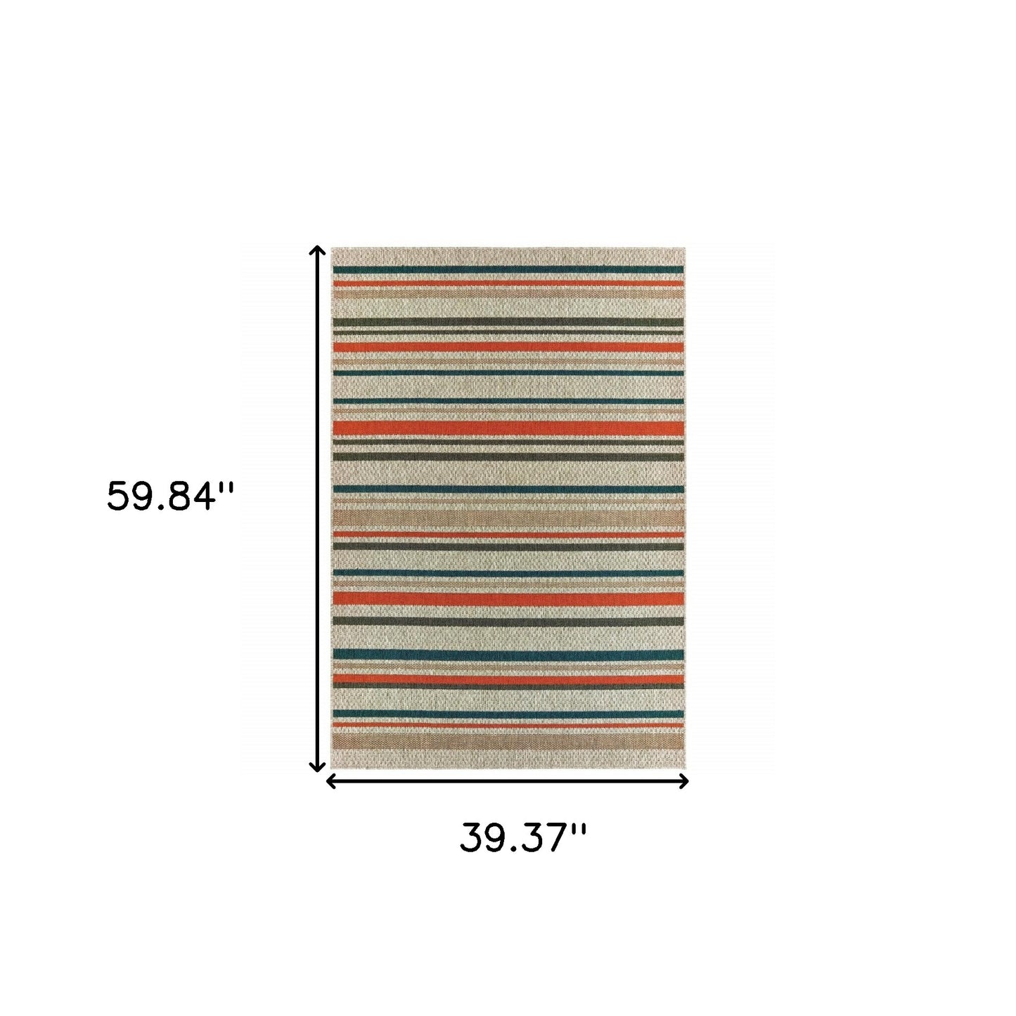 3' X 5' Blue and Gray Striped Indoor Outdoor Area Rug