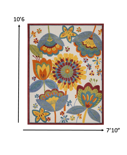 8' X 11' Yellow And Ivory Floral Indoor Outdoor Area Rug