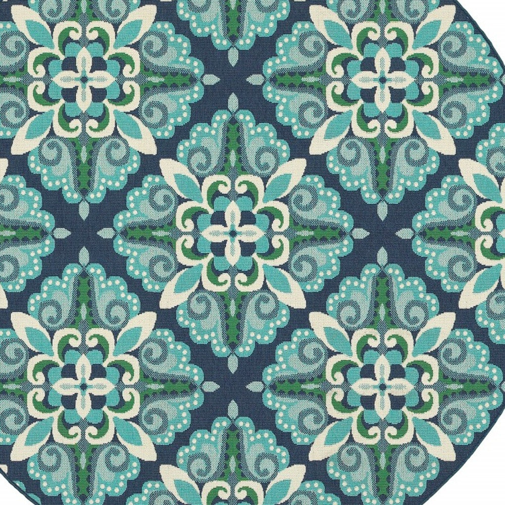 8' x 8' Blue and Green Round Indoor Outdoor Area Rug