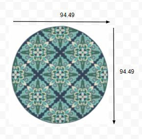 8' x 8' Blue and Green Round Indoor Outdoor Area Rug