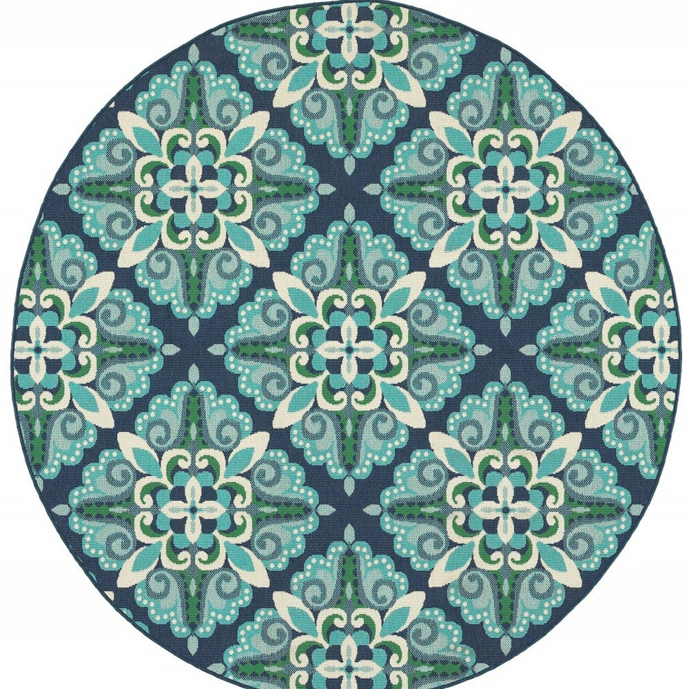 8' x 8' Blue and Green Round Indoor Outdoor Area Rug