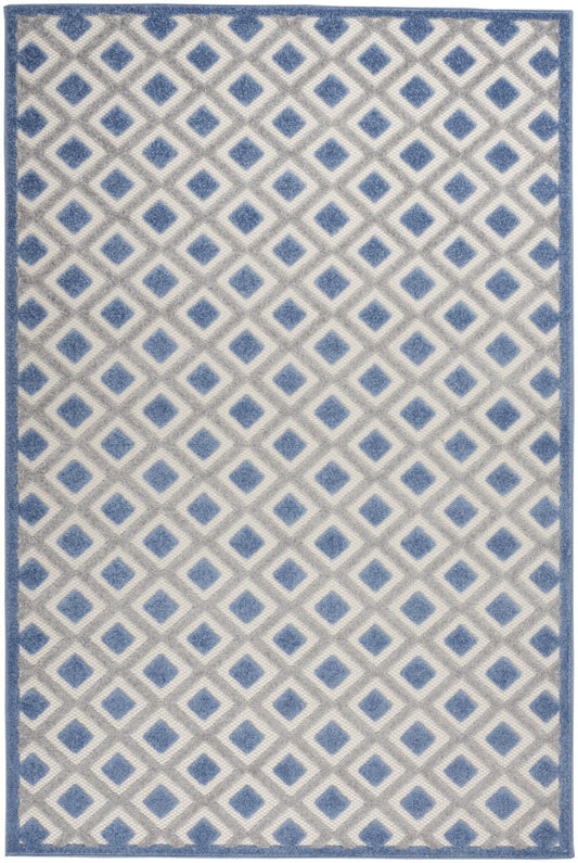 5' X 8' Blue And Gray Geometric Indoor Outdoor Area Rug