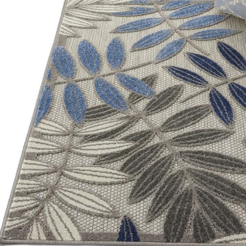 3' X 4' Blue And Gray Floral Indoor Outdoor Area Rug