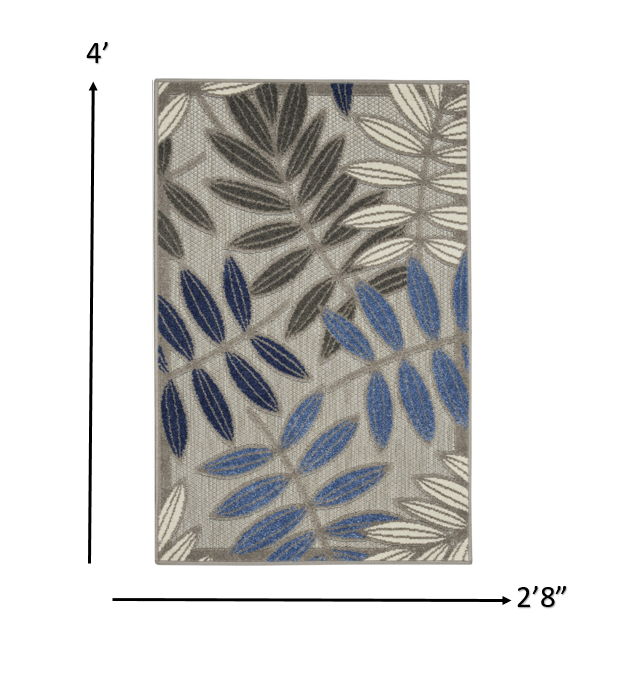 3' X 4' Blue And Gray Floral Indoor Outdoor Area Rug