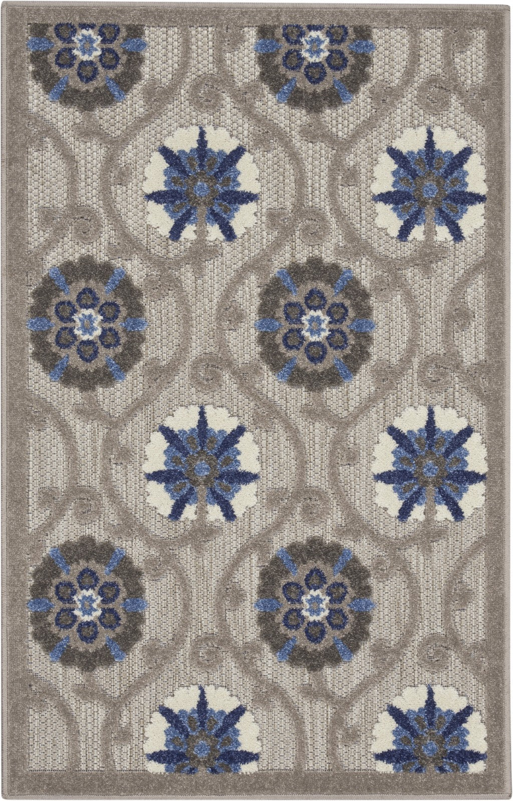 3' X 4' Blue And Gray Floral Indoor Outdoor Area Rug