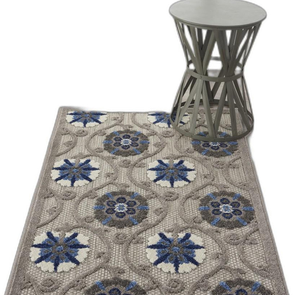 3' X 4' Blue And Gray Floral Indoor Outdoor Area Rug