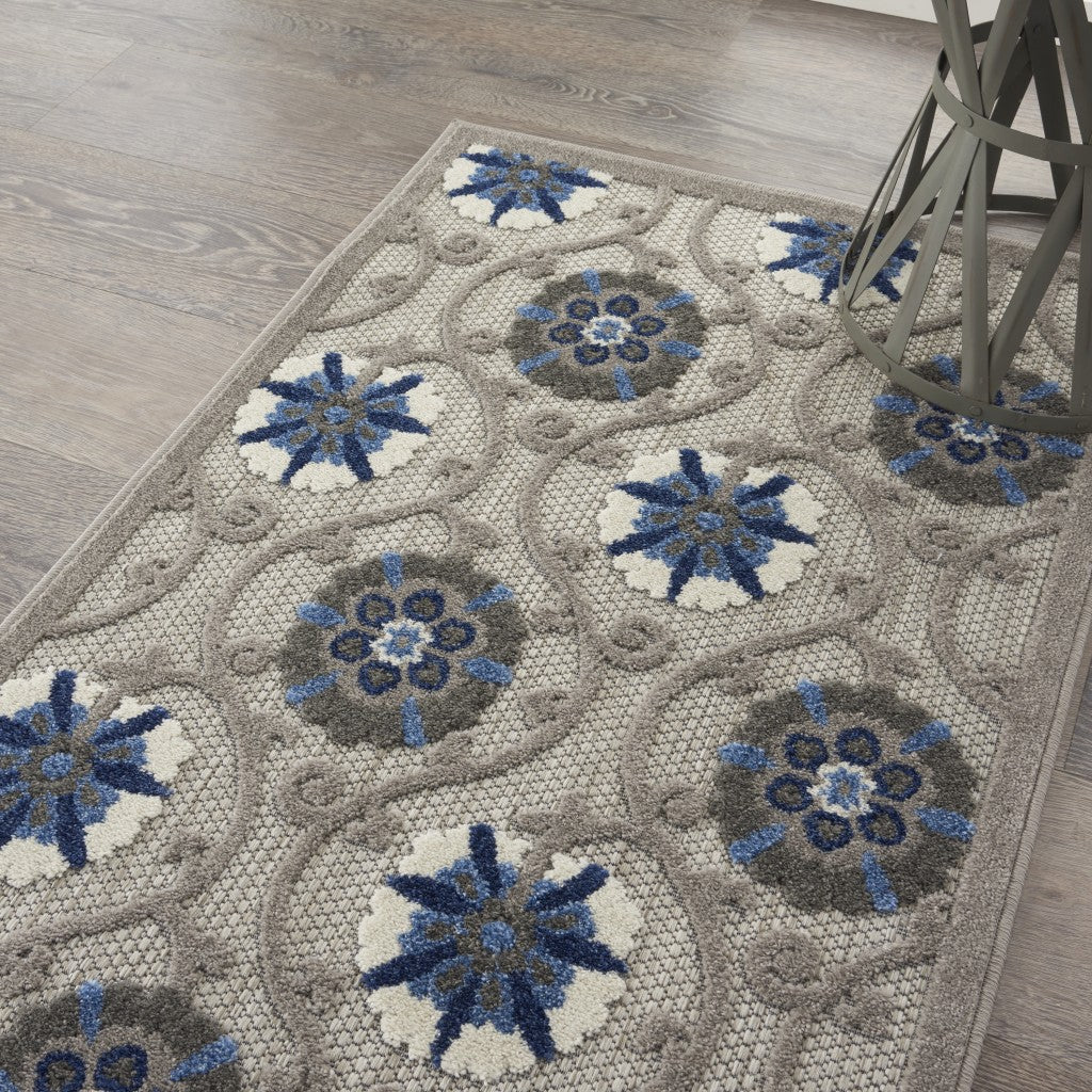 3' X 4' Blue And Gray Floral Indoor Outdoor Area Rug