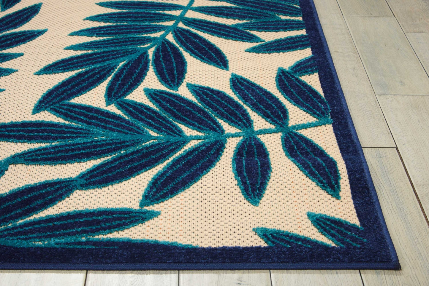 8' X 11' Blue And Ivory Floral Indoor Outdoor Area Rug