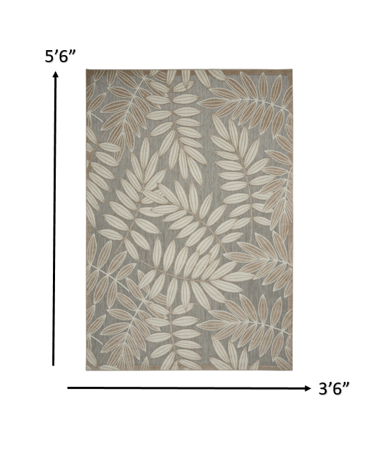 4' X 6' Gray And Ivory Floral Stain Resistant Indoor Outdoor Area Rug