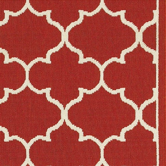 2' X 8' Red and Ivory Indoor Outdoor Area Rug