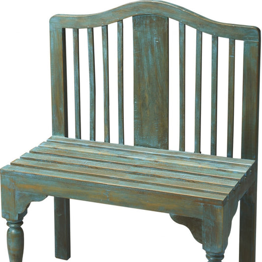 Antiqued Blue Solid Wood Bench