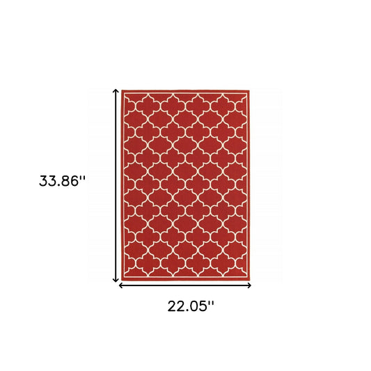 2' x 3' Red and Ivory Indoor Outdoor Area Rug