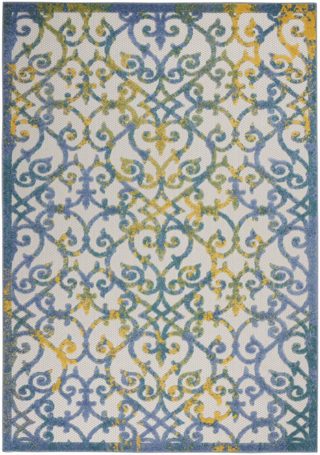 5' X 8' Ivory And Blue Floral Indoor Outdoor Area Rug