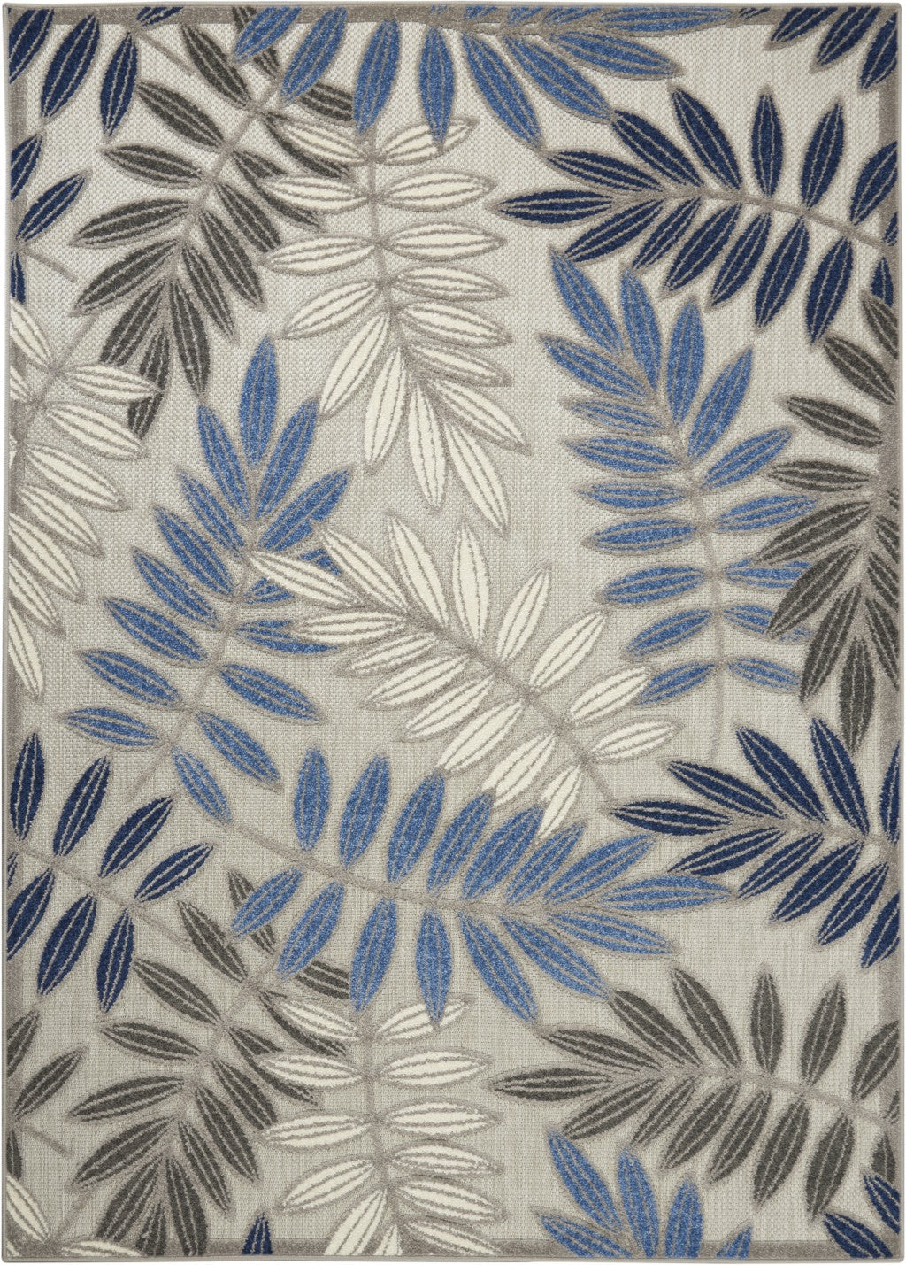 5' X 7' Blue And Gray Floral Stain Resistant Indoor Outdoor Area Rug