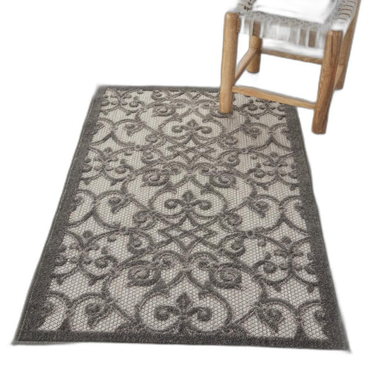 3' X 4' Gray Floral Indoor Outdoor Area Rug