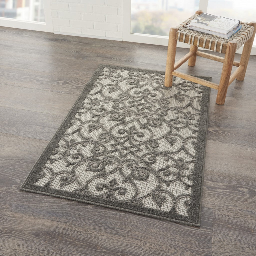 3' X 4' Gray Floral Indoor Outdoor Area Rug