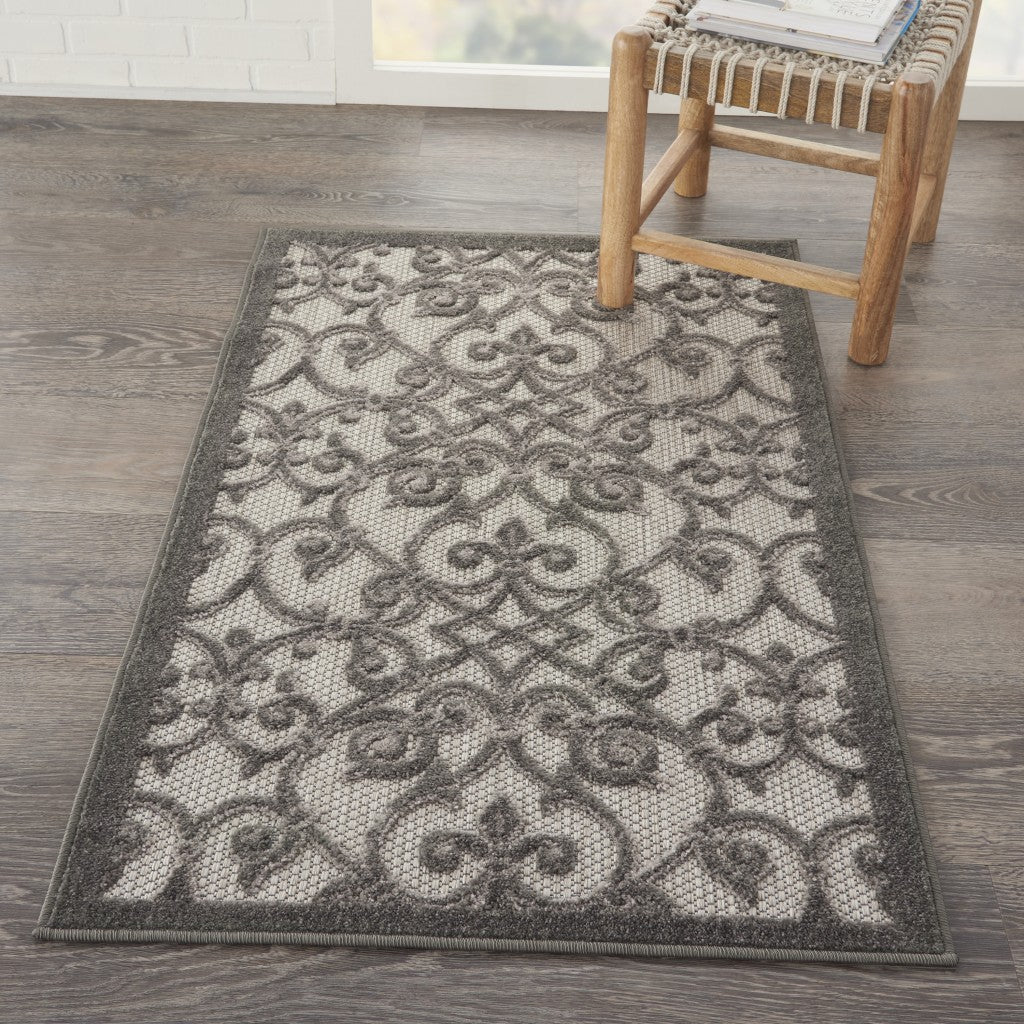 3' X 4' Gray Floral Indoor Outdoor Area Rug