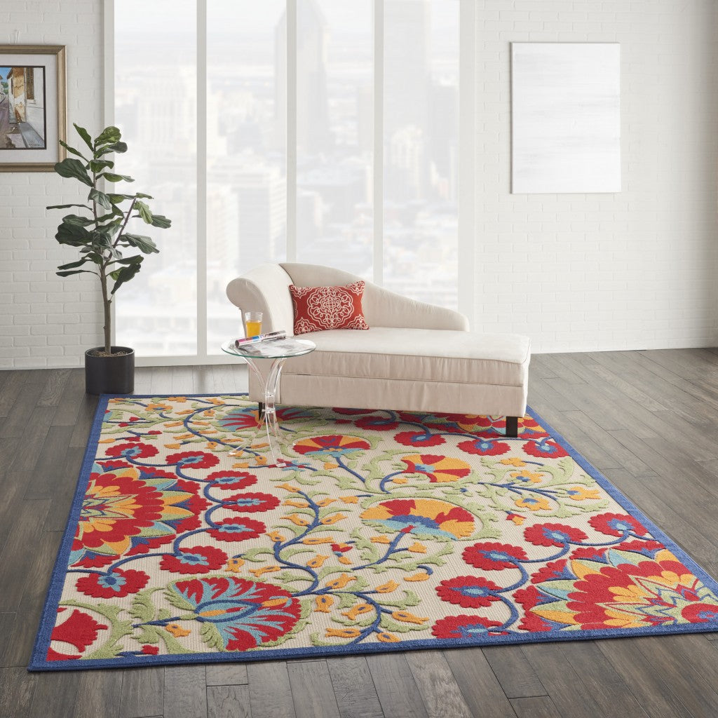 8' X 11' Red/Multicolor Floral Indoor Outdoor Area Rug