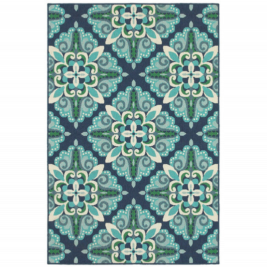 2' x 3' Blue and Green Floral Indoor Outdoor Area Rug