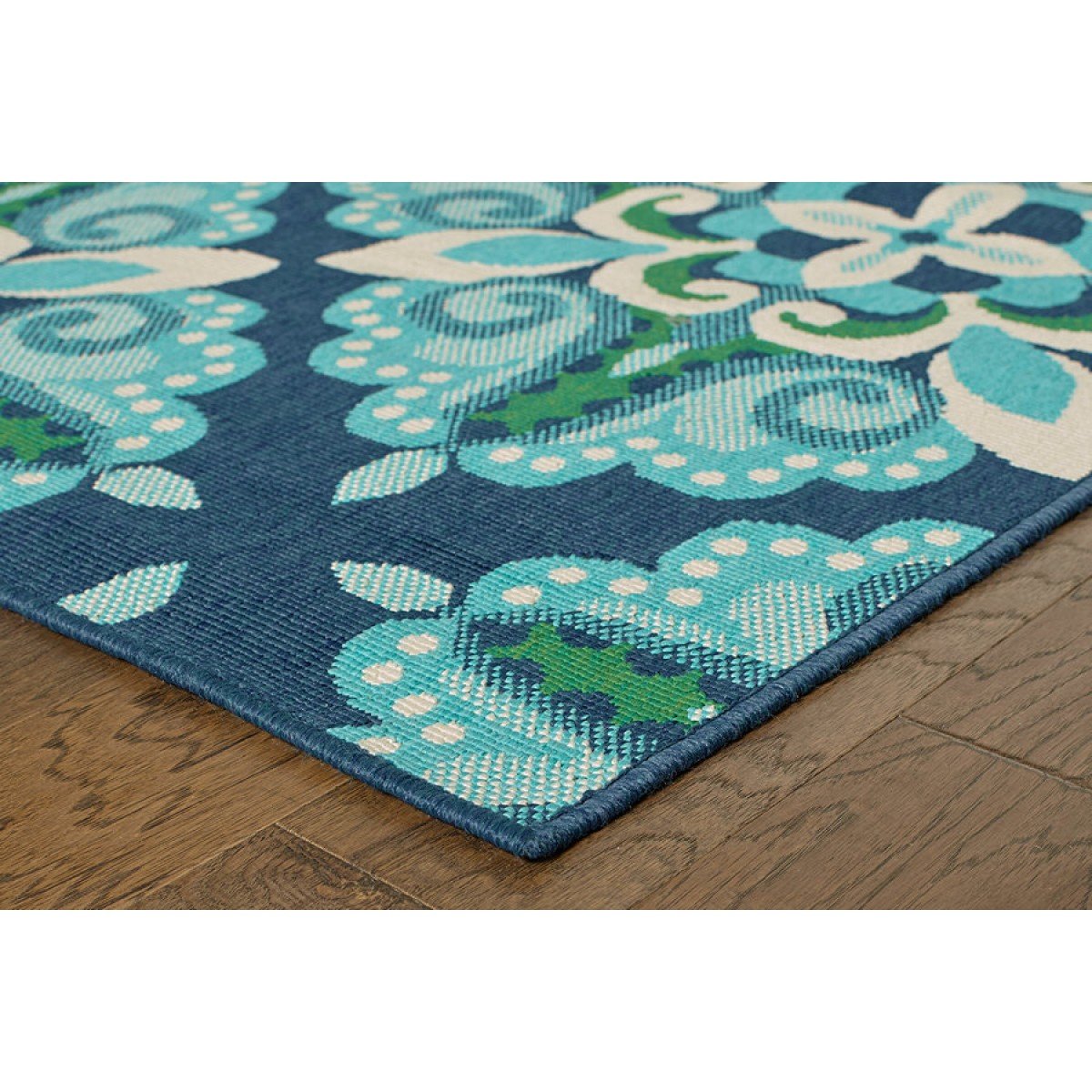 2' x 3' Blue and Green Floral Indoor Outdoor Area Rug