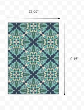 2' x 3' Blue and Green Floral Indoor Outdoor Area Rug