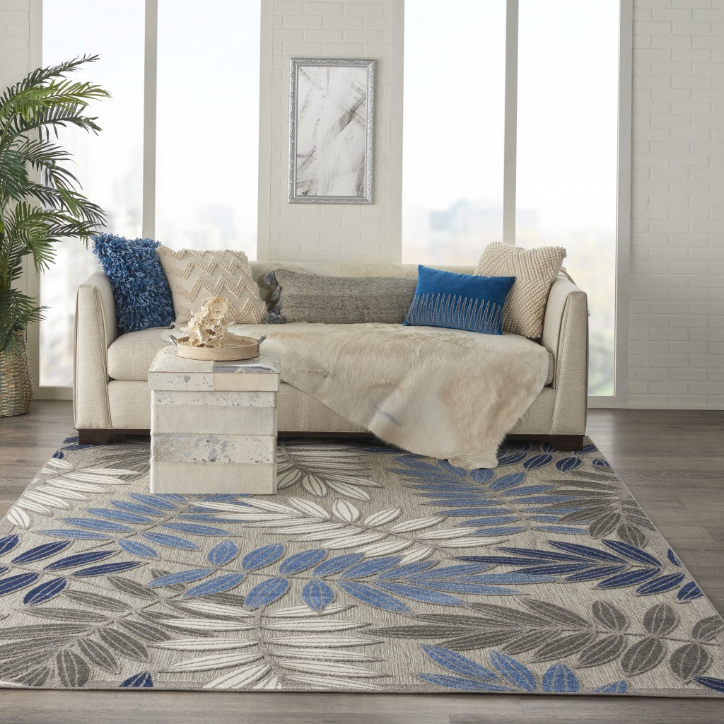 6' X 9' Grey/Blue Floral Indoor Outdoor Area Rug