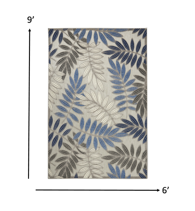 6' X 9' Grey/Blue Floral Indoor Outdoor Area Rug