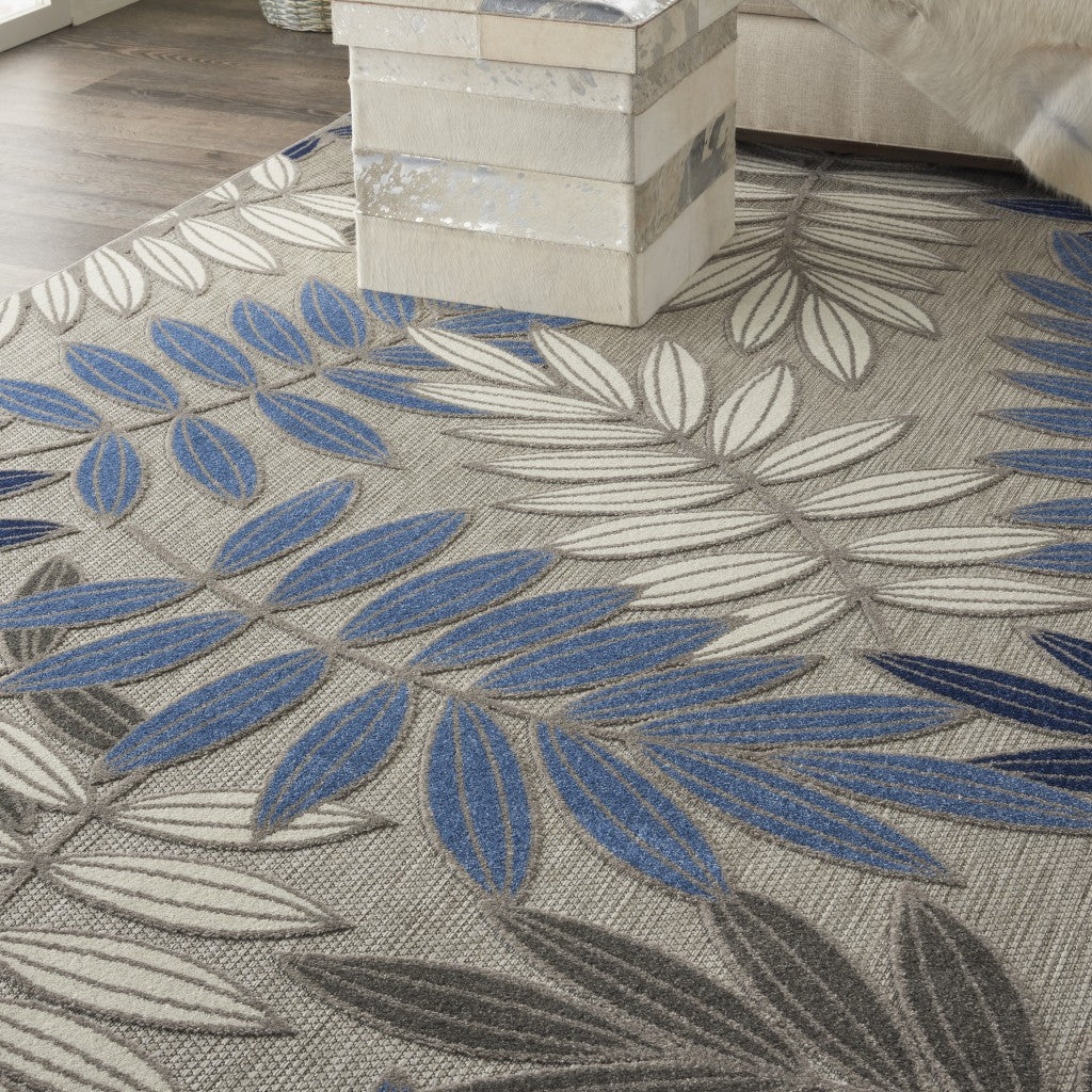 6' X 9' Grey/Blue Floral Indoor Outdoor Area Rug