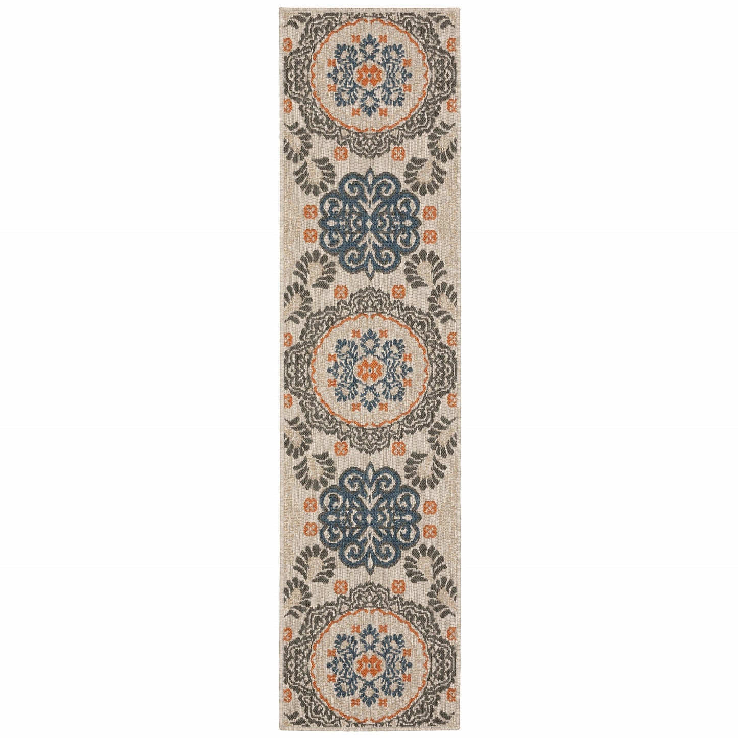 2' X 8' Blue and Gray Moroccan Indoor Outdoor Area Rug