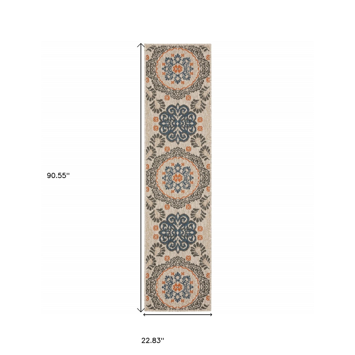 2' X 8' Blue and Gray Moroccan Indoor Outdoor Area Rug