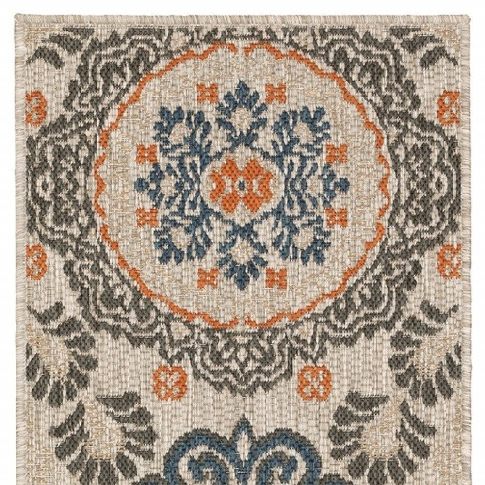 2' X 8' Blue and Gray Moroccan Indoor Outdoor Area Rug