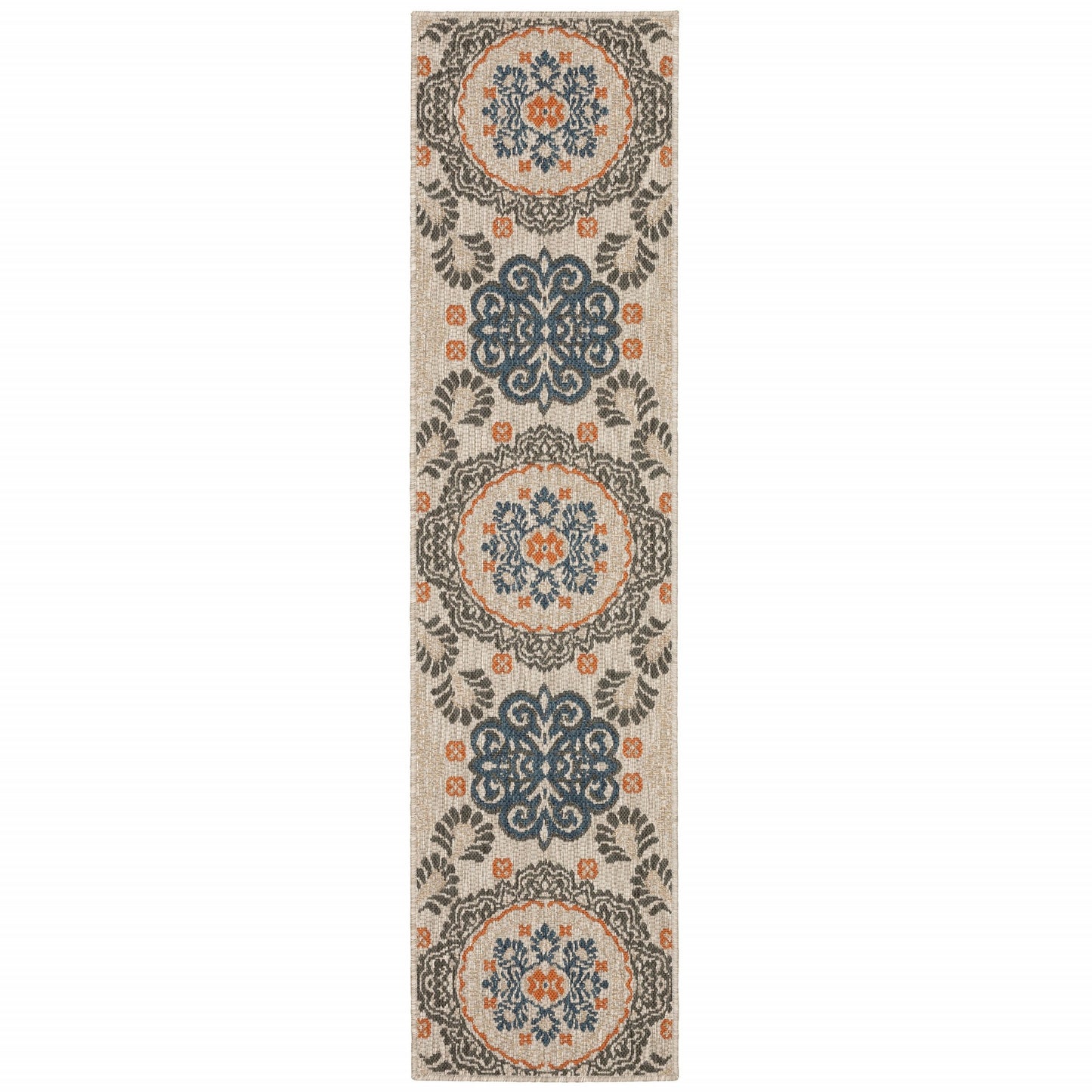 2' X 8' Blue and Gray Moroccan Indoor Outdoor Area Rug