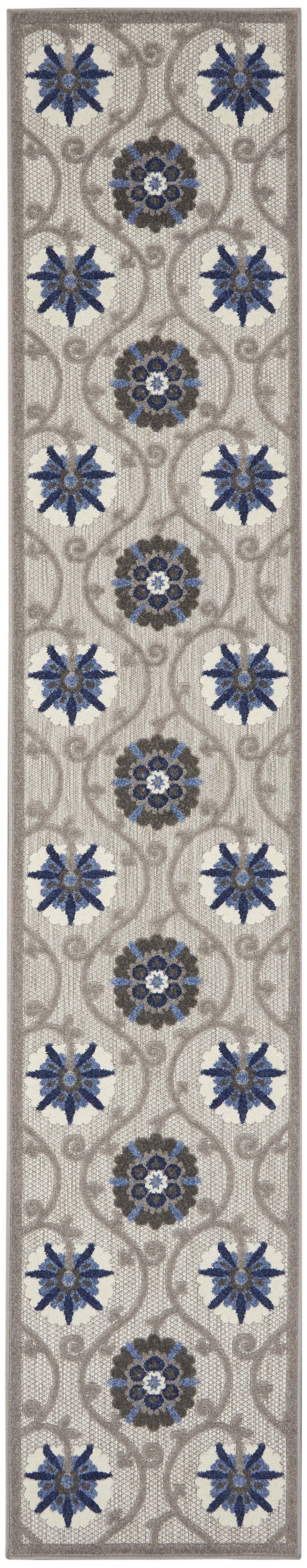 2’ x 12’ Gray and Blue Indoor Outdoor Runner Rug