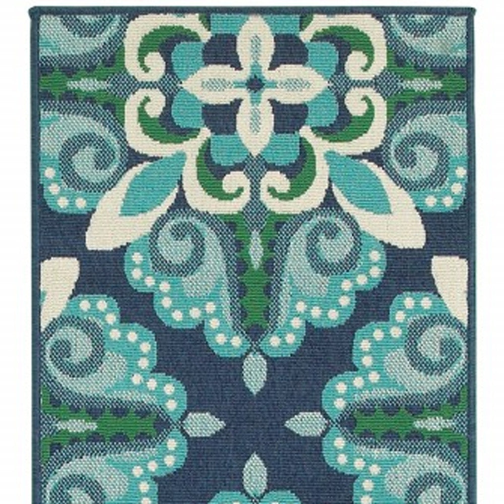 2' X 8' Blue and Green Indoor Outdoor Area Rug