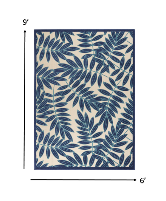 6' X 9' Blue And Ivory Floral Stain Resistant Indoor Outdoor Area Rug