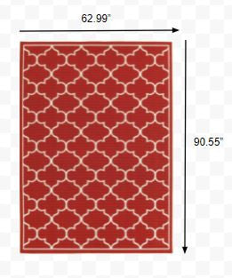 5' x 8' Red and Ivory Indoor Outdoor Area Rug