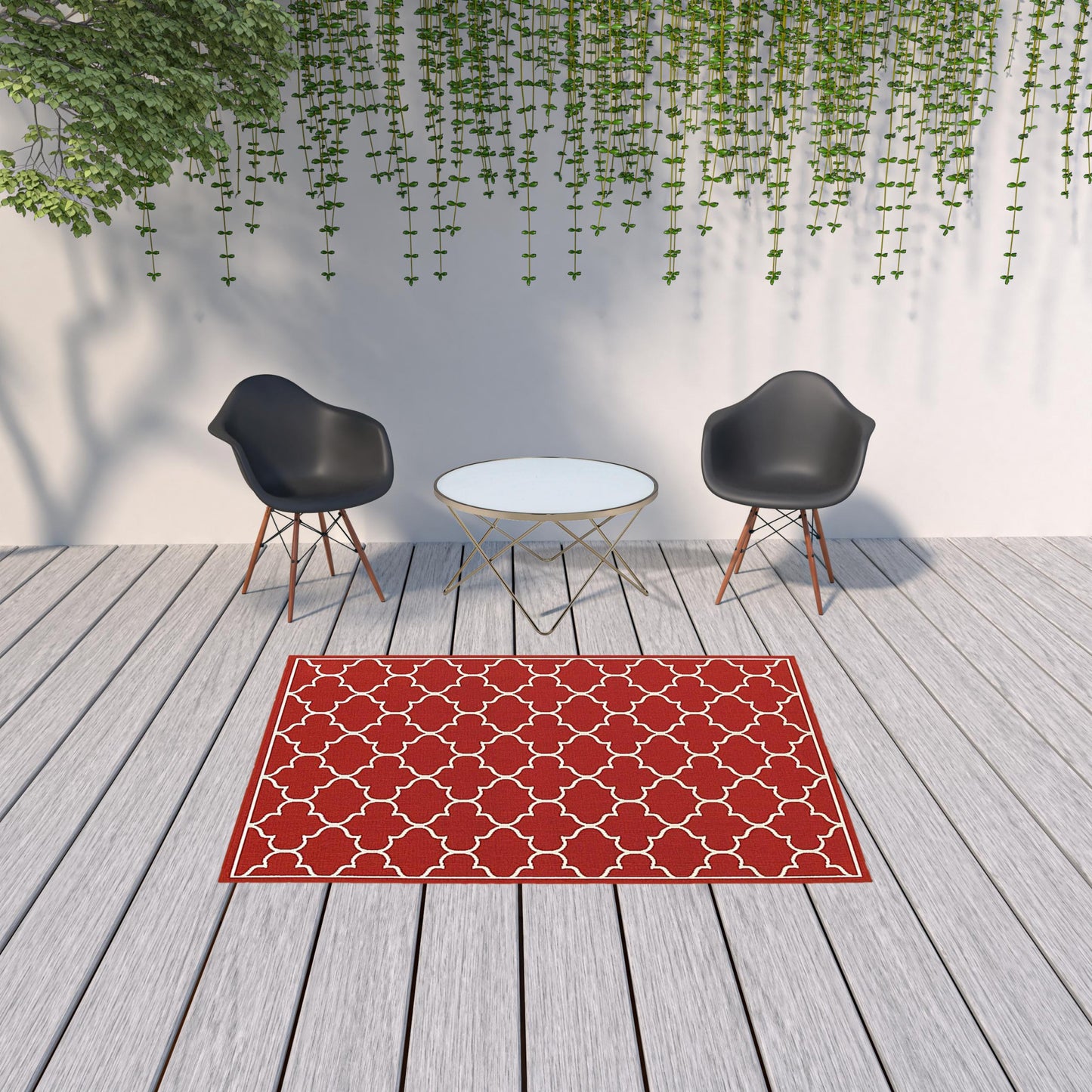 5' x 8' Red and Ivory Indoor Outdoor Area Rug