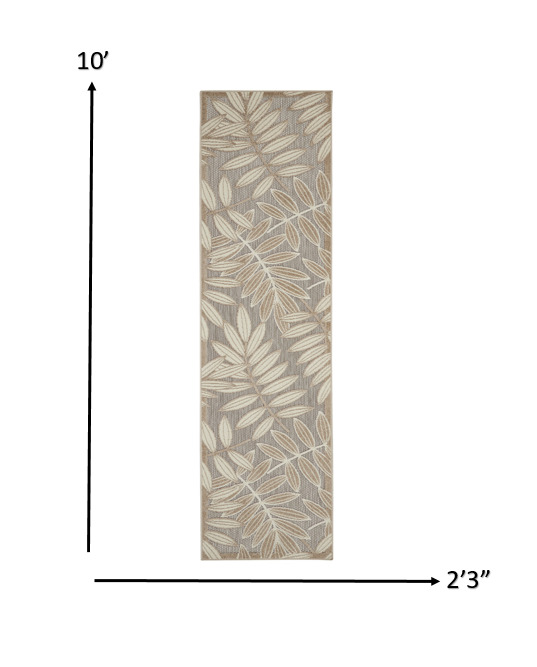 2' X 10' Gray And Ivory Floral Indoor Outdoor Area Rug