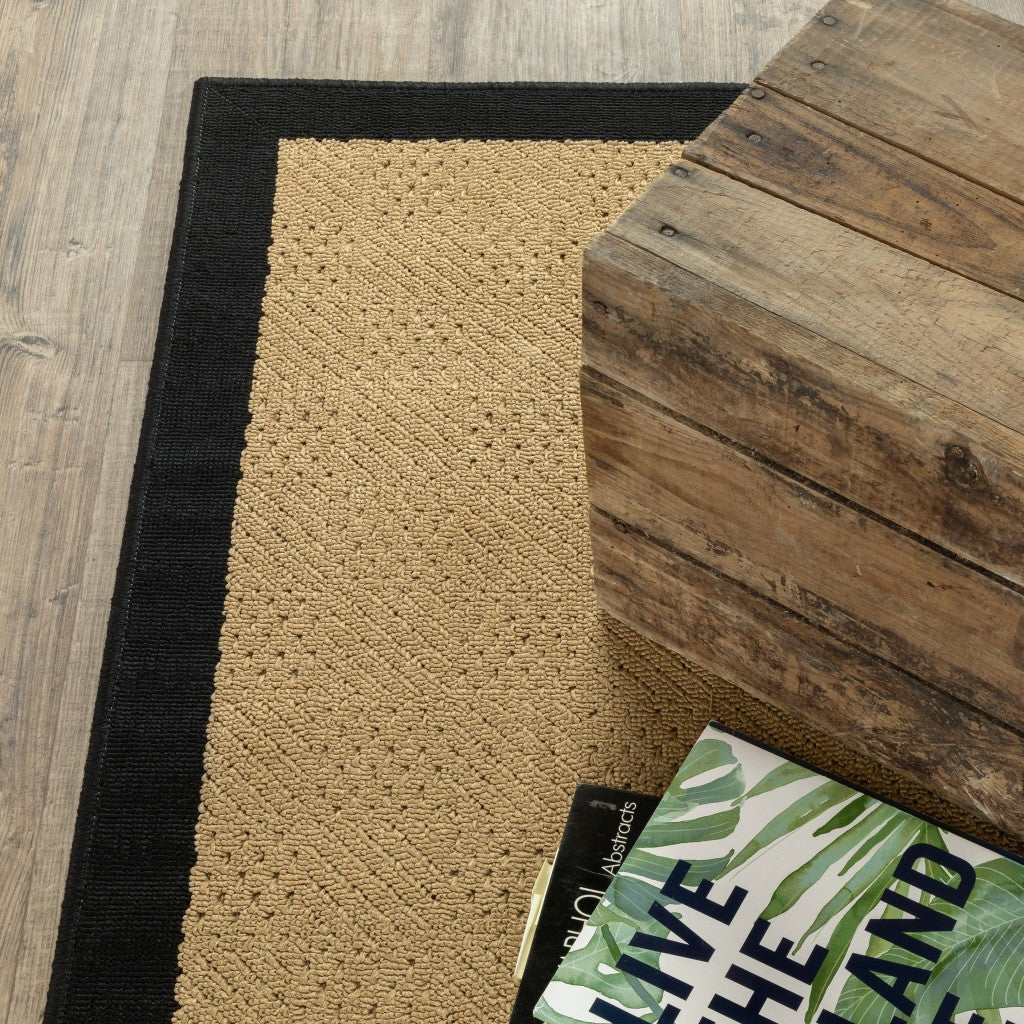 7' x 10' Beige and Black Indoor Outdoor Area Rug