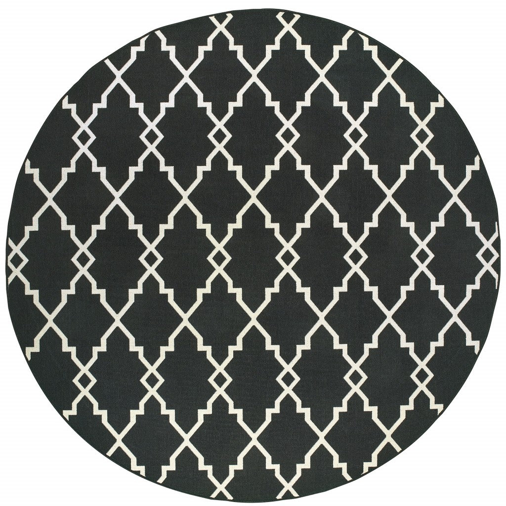 8' x 8' Black and Ivory Indoor Outdoor Area Rug