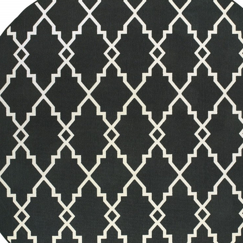 8' x 8' Black and Ivory Indoor Outdoor Area Rug