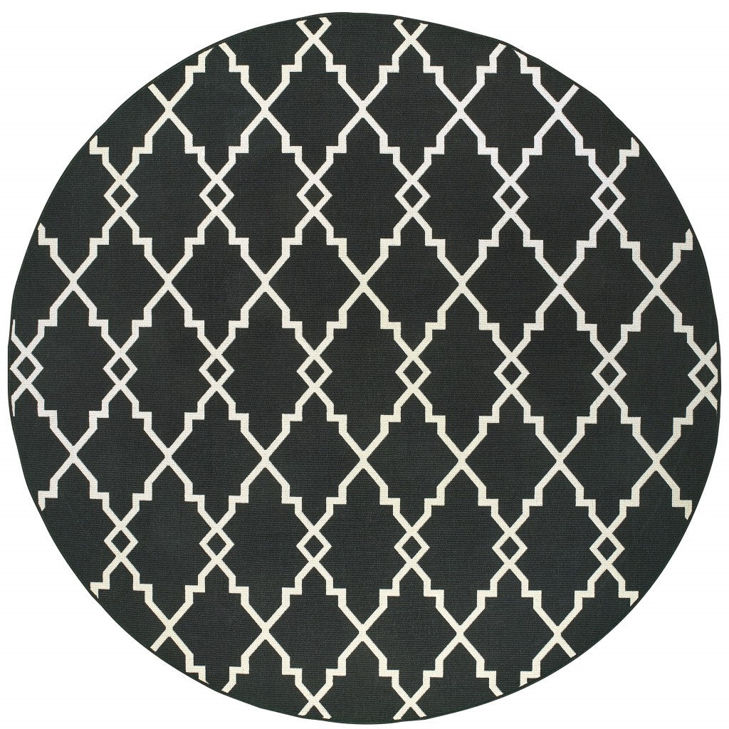 8' x 8' Black and Ivory Indoor Outdoor Area Rug