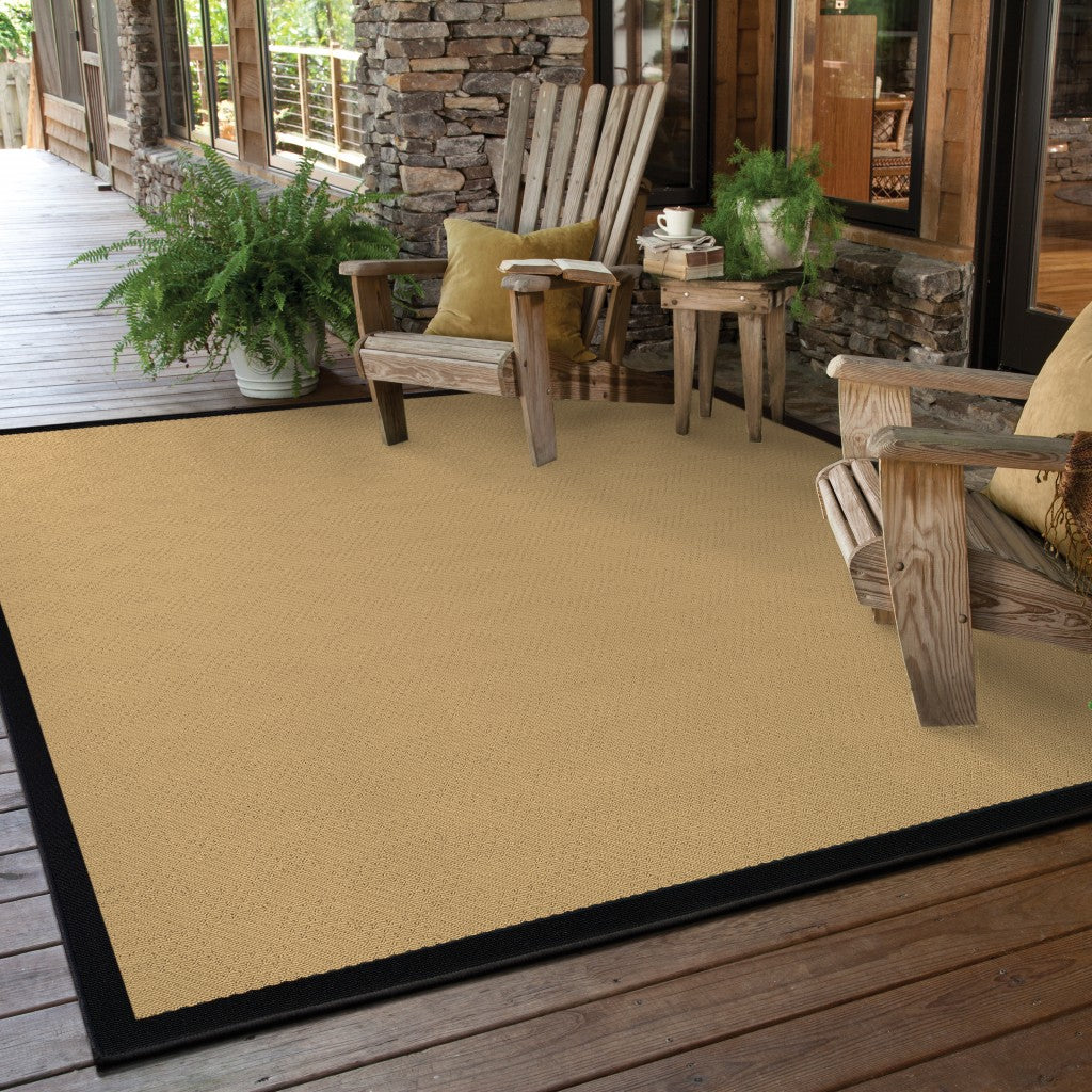 7' x 10' Beige and Black Indoor Outdoor Area Rug