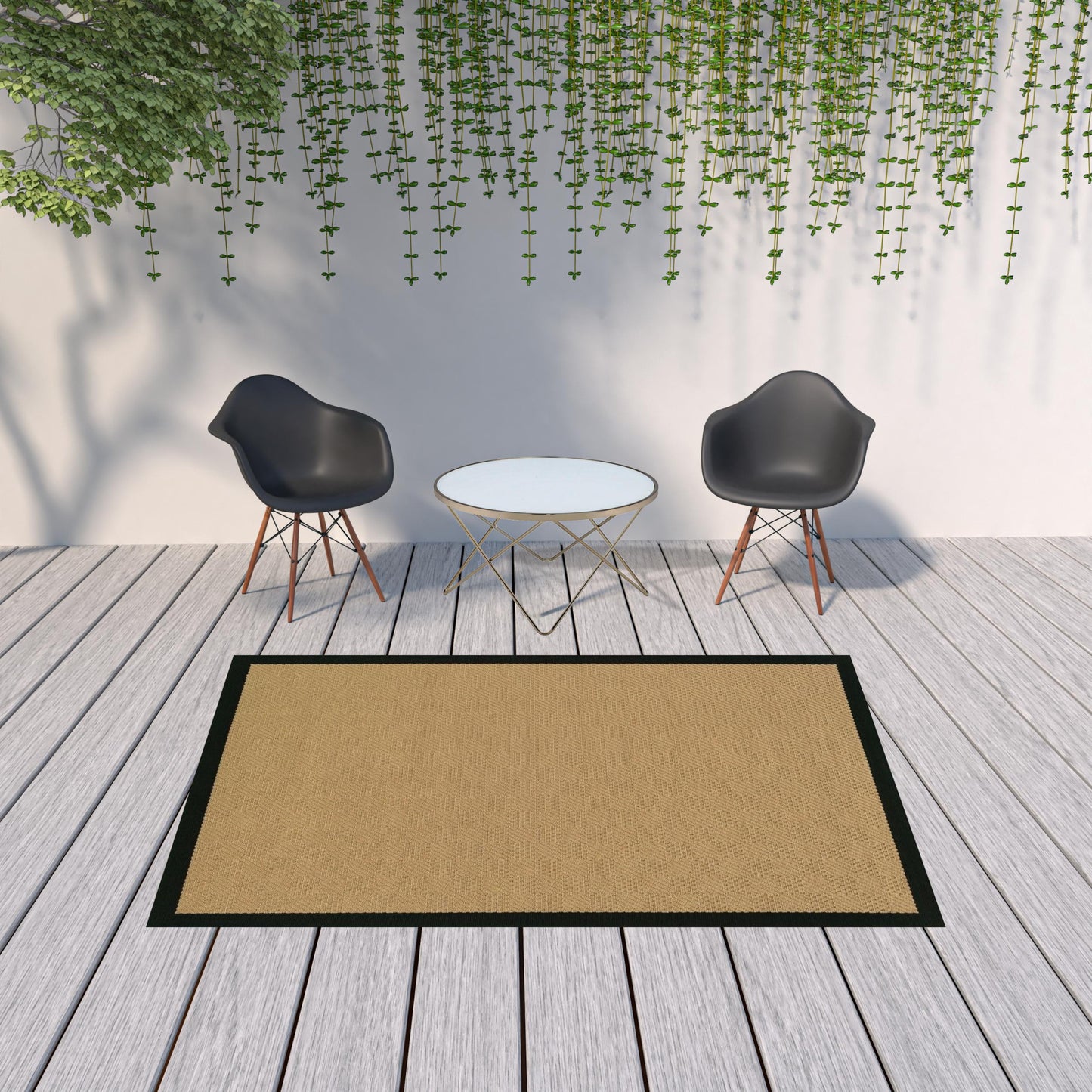 6' x 9' Beige and Black Indoor Outdoor Area Rug