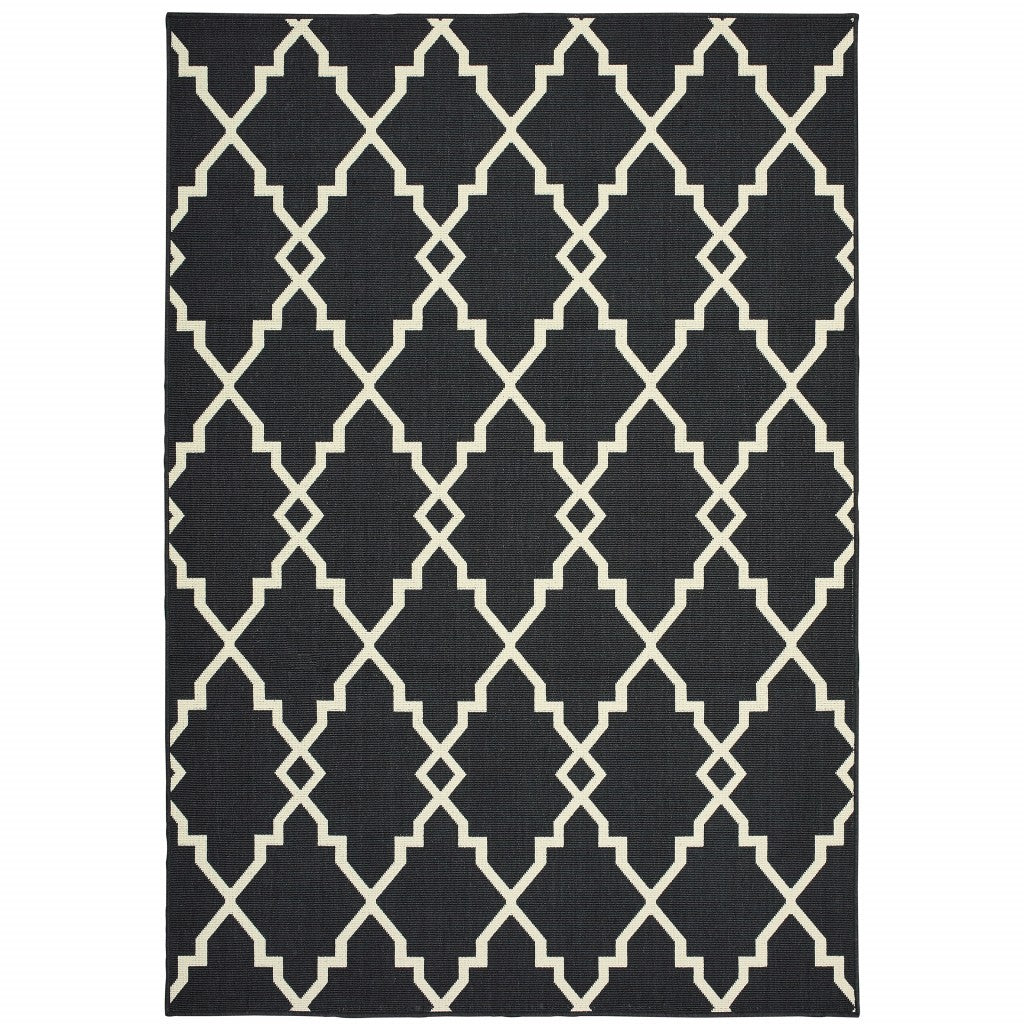 5' x 8' Black and Ivory Indoor Outdoor Area Rug