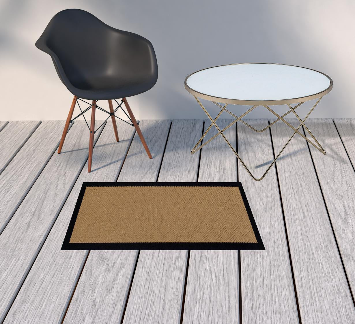 2' x 3' Beige and Black Stain Resistant Indoor Outdoor Area Rug