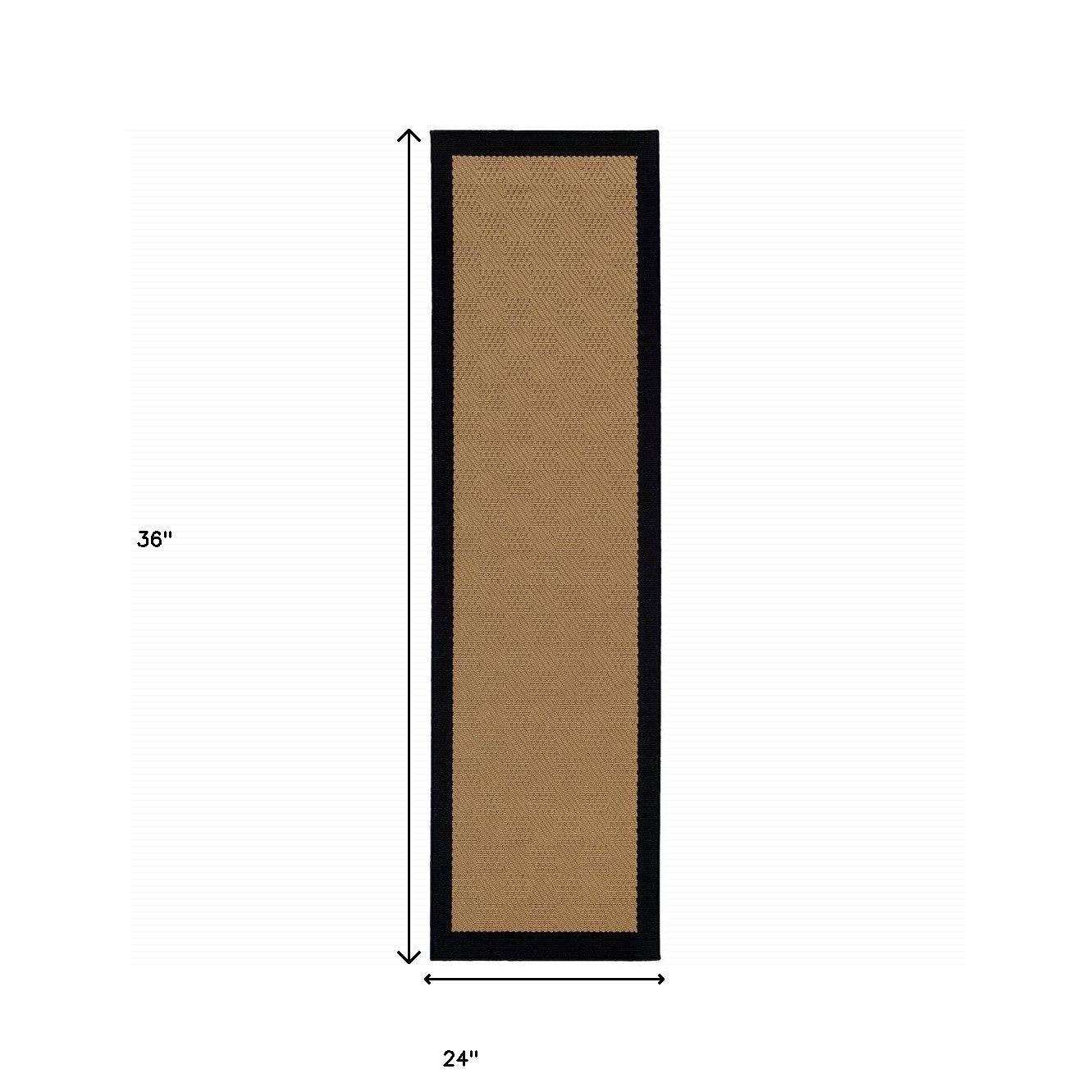 2' x 3' Beige and Black Stain Resistant Indoor Outdoor Area Rug