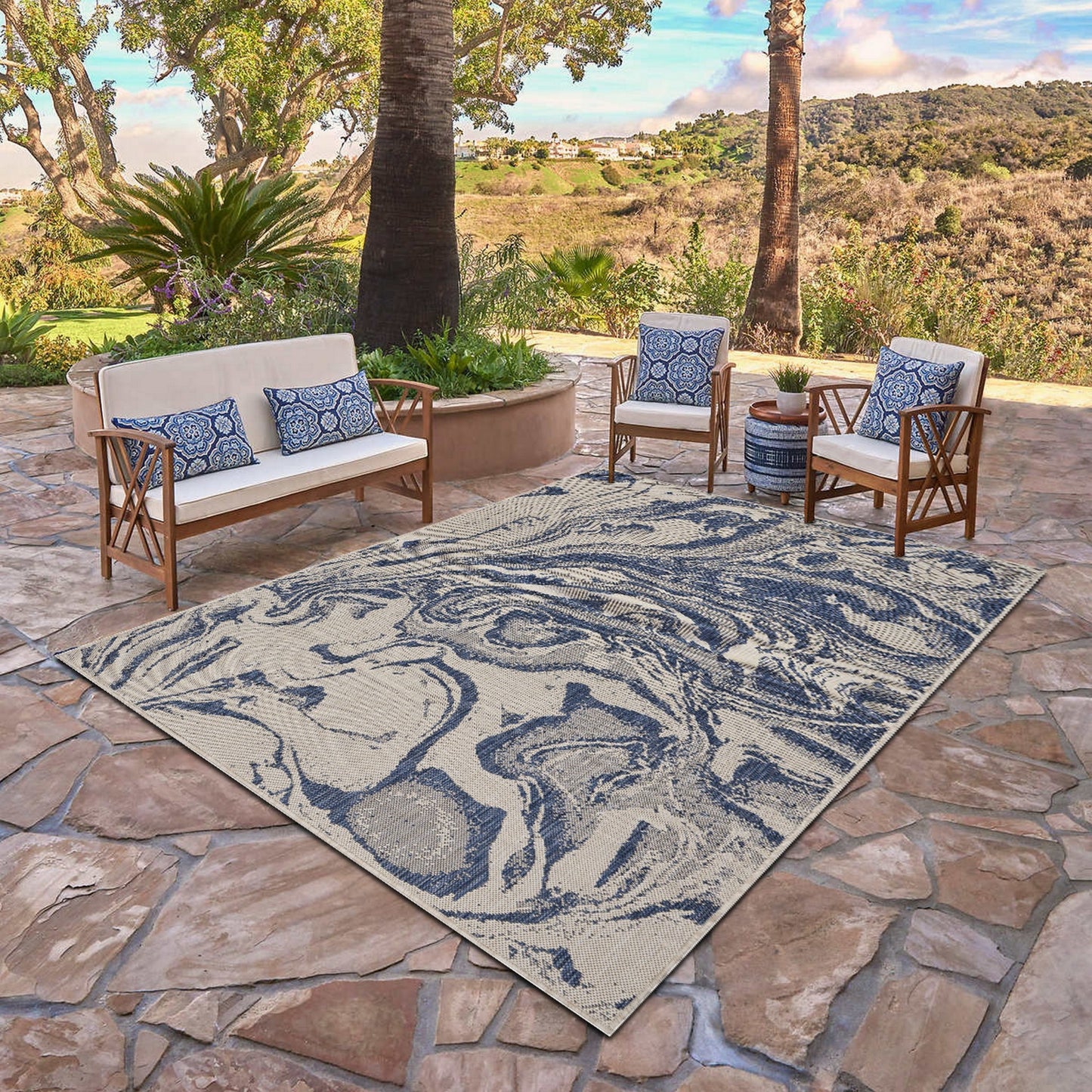 8' X 9' Blue And Gray Indoor Outdoor Area Rug